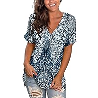 Women's Blouses Fashion 2023 Spring Summer Beach Casual Print Loose Short Sleeve T-Shirt Top Blouses