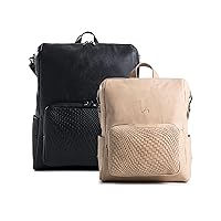 VELEZ Top Grain Leather Black Backpack + Beige Mini Backpack For Women