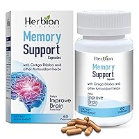 Herbion Naturals Memory Support Capsules – Helps Improve Brain Function & Absent Mindedness, Fatigue, Soothes Stress & Improves Mood - for Adults - 60 Vegicaps