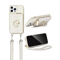 CUSTYPE for iPhone 13 Pro Case Wallet with Card Holder for Women, Crossbody Zipper Case with Strap Wrist, Protective Leather Case Purse with Ring for Apple iPhone 13 Pro, 6.1inch, White