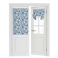 Tropical Blackout Door Curtain Panels,Privacy French Front Patio Sidelight Door Thermal Insulated Tie Up Shade Rod Pocket Window Draperies Summer Blue Palm Tree Leaves Floral Fruits 26