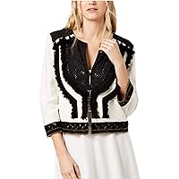 RACHEL ZOE Womens Alissa Embellished Fringe Jacket