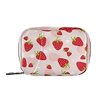 Fruits Strawberry Pill Case Bag Pill Organizer Box with Zipper Portable Vitamin Fish Oil Medicine Case for Sport Camping Travel Weekly Business, Pink