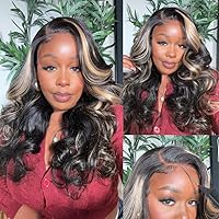 Beauty Forever 13x4 Pre-Everything Glueless Frontal Wig 3D Body Wave Black with Blonde Highlight Lace Front Wigs Human Hair,Bye Bye Knots Pre Bleached Pre Cut Lace Wig Pre Plucked 150% Density 20inch