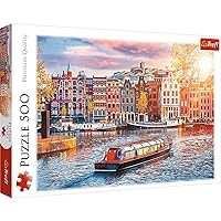 TREFL 500 Piece Jigsaw Puzzle, Amsterdam, Netherlands, Canal Ships, Cityscape Puzzle, Adult Puzzle, Trefl 37428