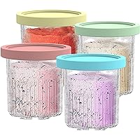 Containers Replacement for Ninja Creami Pints and Lids - 4 Pack, 24oz Cups Compatible with NC500 NC501 Series Ice Cream Maker - Dishwasher Safe, Leak Proof Lids Pink/Mint/Yellow/Blue