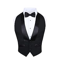 Men's Classic Formal 100% Wool Black Backless Tuxedo Vest Includes Bow Tie (Small - XLarge (Adjustable))