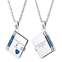 MeMeDIY Personalized Book Pendant Necklace Customized Engraving Name Date for Women Men Best Friend Stainless Steel Adjustable Chain Lover Anniversary Bridesmaid Gift