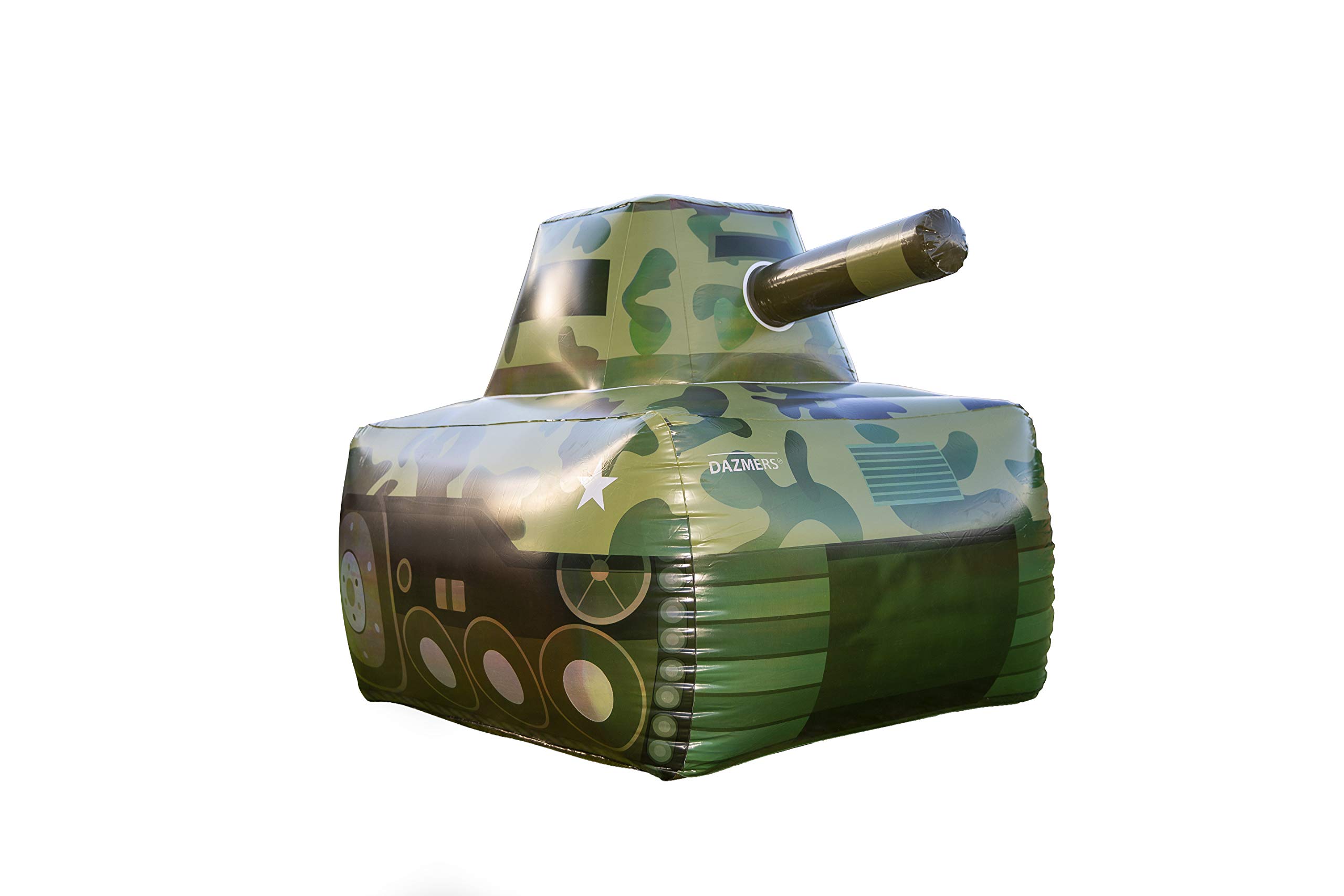 Dazmers Inflatable Army Tank - Inflatable Military Battle Tank for Nerf Party War for Kids Inflatable Battle Obstacles Set - Inflatable Bunker - 3 Inflatable Barriers - Barrel, Container Box and Wall