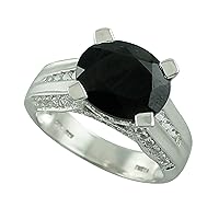 Black Spinel Oval Shape 6.06 Carat Natural Earth Mined Gemstone 14K White Gold Ring Unique Jewelry for Women & Men