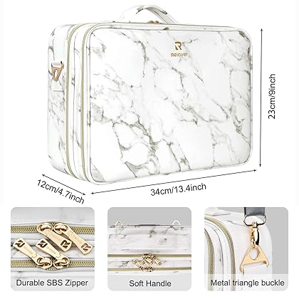 Relavel Travel Makeup Train Case Makeup Cosmetic Case Organizer and Storage Box, Marble Makeup Bag with Dividers, Small Make Up Traveling Organizer Bag for Artist Cosmetics Makeup Brushes
