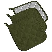 DII Basic Terry Collection Quilted 100% Cotton, Potholder, Sage, 3 Piece