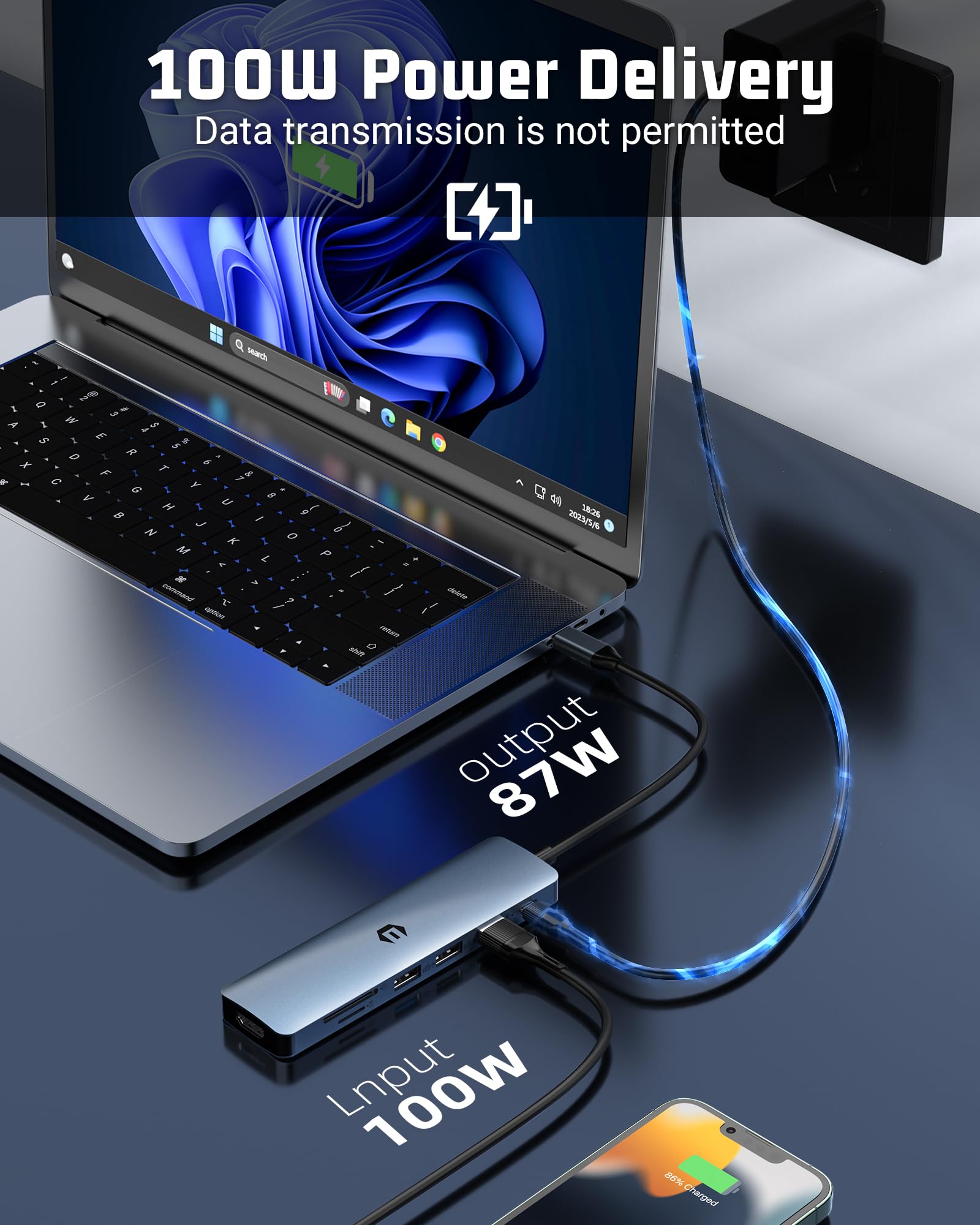 7 in 1 USB C Hub, oditton USB Adapter, 5 Gbps Data Transfer, a 7 in 1 hub Featuring 4K HDMI, 100W PD, USB 3.0 Ports, 2 x USB 2.0 Ports and an SD/TF Card Reader