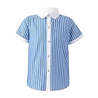 TiaoBug Kids Boys Girls Short Sleeve Button Down Dress Shirt Casual Vertical Striped Shirts School Uniform Tops Blouse