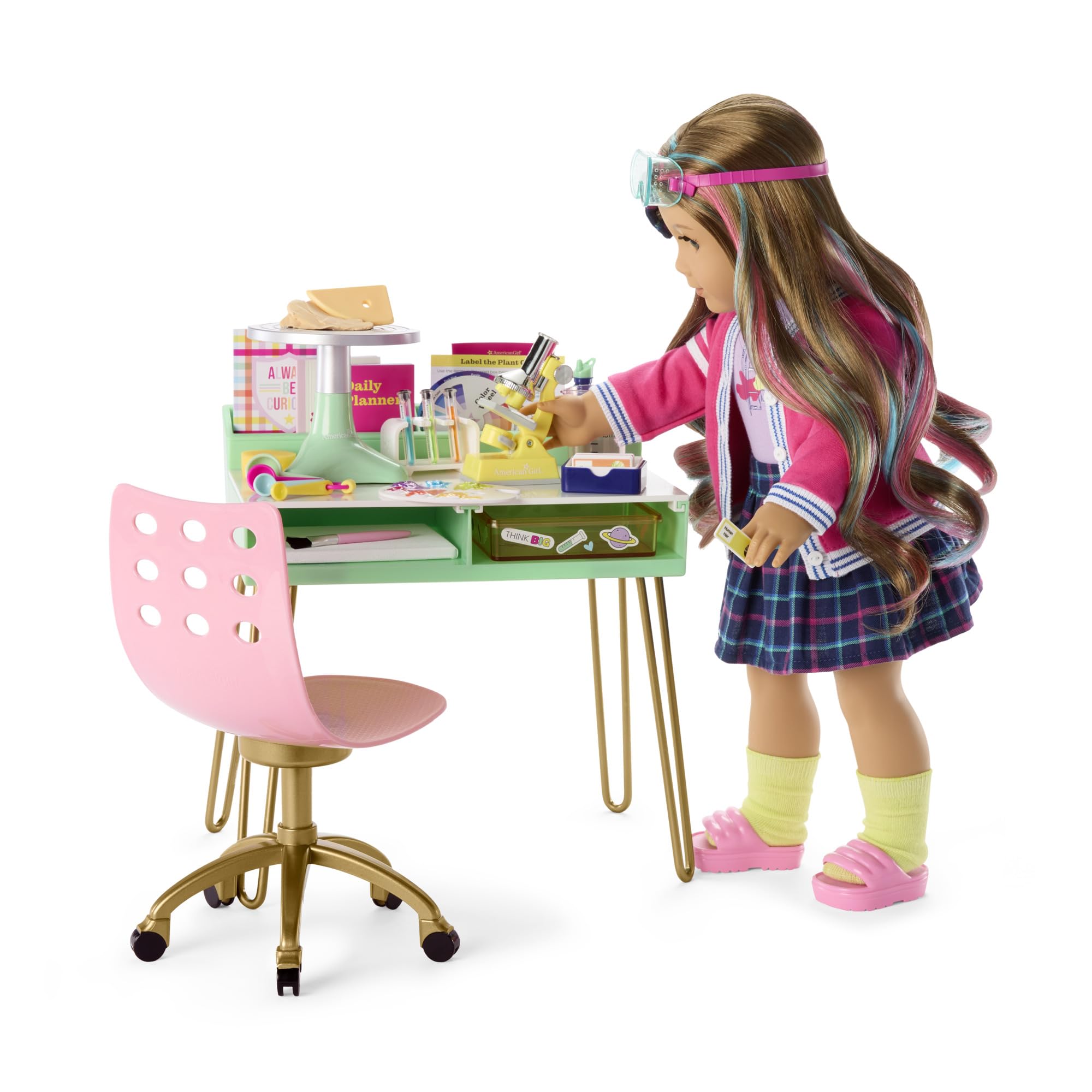American Girl Truly Me Love to Explore Art & Science 12-Piece Set for 18-inch Dolls with a Tabletop Pottery Wheel, a Pretend Microscope, a White Art Canvas, a Paintbrush, and a Paint Palette Ages 6+