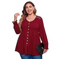KOJOOIN Women's Petite Plus Size Tunic Button Down Shirt Loose Fit Dressy Tops