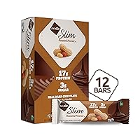 NuGo Slim Dark Chocolate Roasted Peanut, 16g Protein, 2g Sugar, 7g Fiber, 190 Calories, Low Net Carbs, Gluten Free, 12 Count