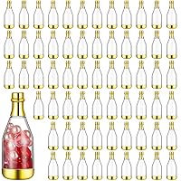 72 Pieces Mini Champagne Bottles Metallic Champagne Bottle Container Plastic Candy Containers for Party Favors Small Candy Jars for Party Table Wedding Bridal Shower Birthday, Clear and Gold
