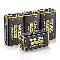 9V Batteries Lithium 1200mAh Non-Rechargeable 9Volt Battery for Smoke Detector, 9V Guitar, Microphone, Household and Office Devices, Pack of 4