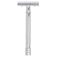 Merkur Double Edge Safety Razor, Straight Cut, Double Extra Long Handle, Chrome, 1 ct. 24001