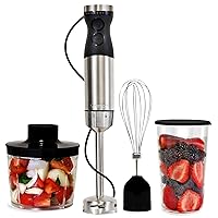 Kenmore Immersion Blender, Hand Held Blender, Hand Mixer, Electric whisk, Food Chopper, Stainless steel blade, 700mL Beaker and Lid, Blending Stick for smoothies, whipped cream (Black & Silver)