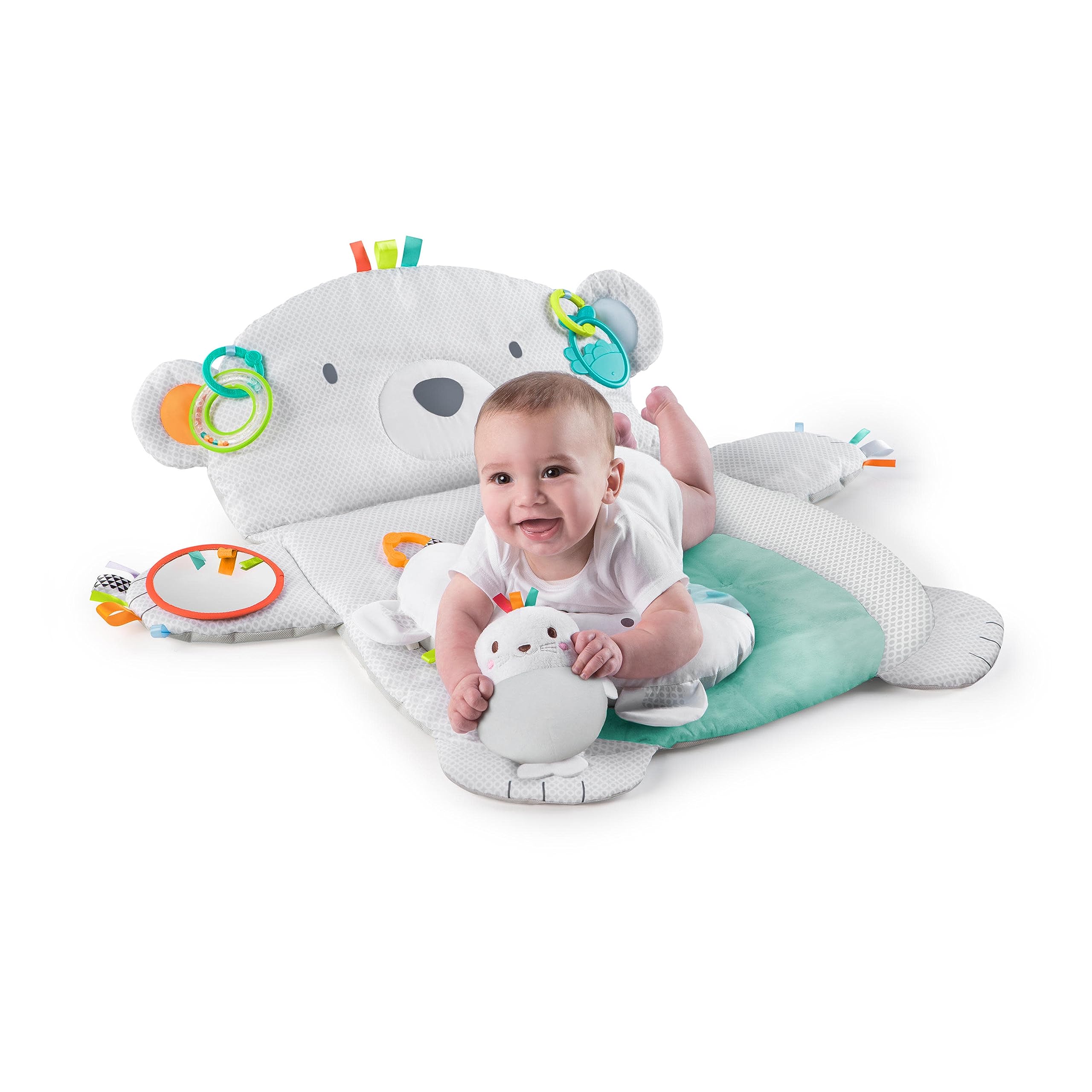 Bright Starts Tummy Time Prop & Play Baby Activity Mat with Support Pillow & Taggies - Polar Bear 35 x 29.5 in., Newborn and up