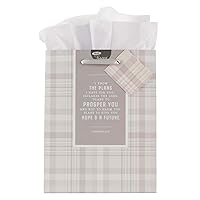 Christian Art Gifts Gift Bag/Tissue Paper Set I Know The Plans Jeremiah 29:11 Bible Verse, Gray Plaid, Medium