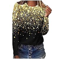 Sparkly Shirts for Women Casual Crewneck Shimmer Glitter Tops Loose Fit Fashion Long Sleeve Shiny Graphic Blouses