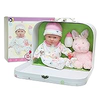 JC Toys - La Baby Travel Case Gift Set| Caucasian 11-inch Small Soft Body Baby Doll | Washable | Cute Outfit, Bottle, Pacifier & Plush Bunny | for Children 12 Months +, Pink