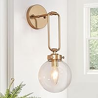 Wall Sconces, God Globe Sconces Wall Lighting, 1-Light Gold Vanity Light with Clear Glass Shade for Hallway & Kitchen, 5’’ L x 10’’ W x 14.5’’ H