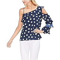 Vince Camuto Womens Asymmetrical Ruffle Pullover Blouse