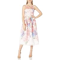 Women's Floral Organza Party Dress with Beaded Belt