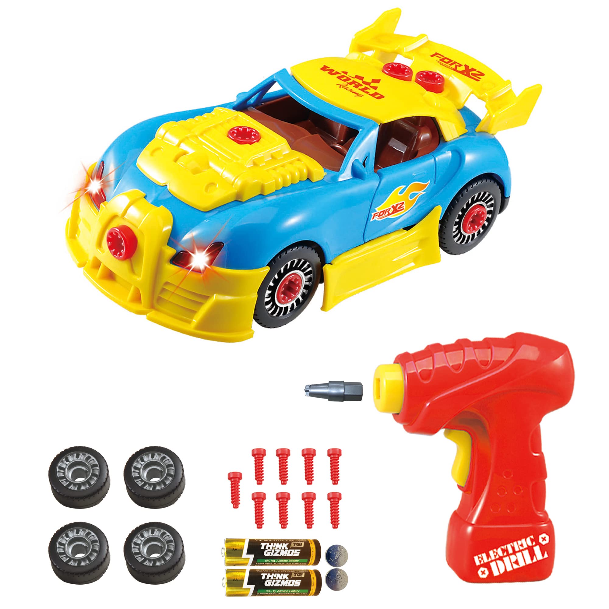 Think Gizmos Take Apart Toy Car For 3 4 5 Year Old Boys & Girls – Fun Toy With Working Drill - Build Your Own Car Kit STEM Toy - Realistic Engine Sounds & Lights