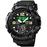 Large Face Outdoor Digital Sports Watches Mens Dual Dial Tactical Waterproof Watches LED Backlight Stopwatch Alarm Watch for Men