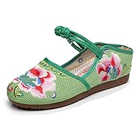 Women's Flower Embroidered Wedge Platform Mary-Jane Shoes Sandals