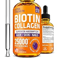 Liquid Collagen and Biotin Drops for Hair Growth 25,000 mcg - Made in USA Collagen & Biotin Vitamins for Hair Skin and Nails - Hydrolyzed Collagen and Biotin Supplement for Women and Men