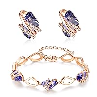 Leafael Wish Stone Stud Earrings and Bracelet Jewelry Set for Women, February Birthstone Tanzanite Purple Crystal Jewelry, Silver Tone Gifts for Women
