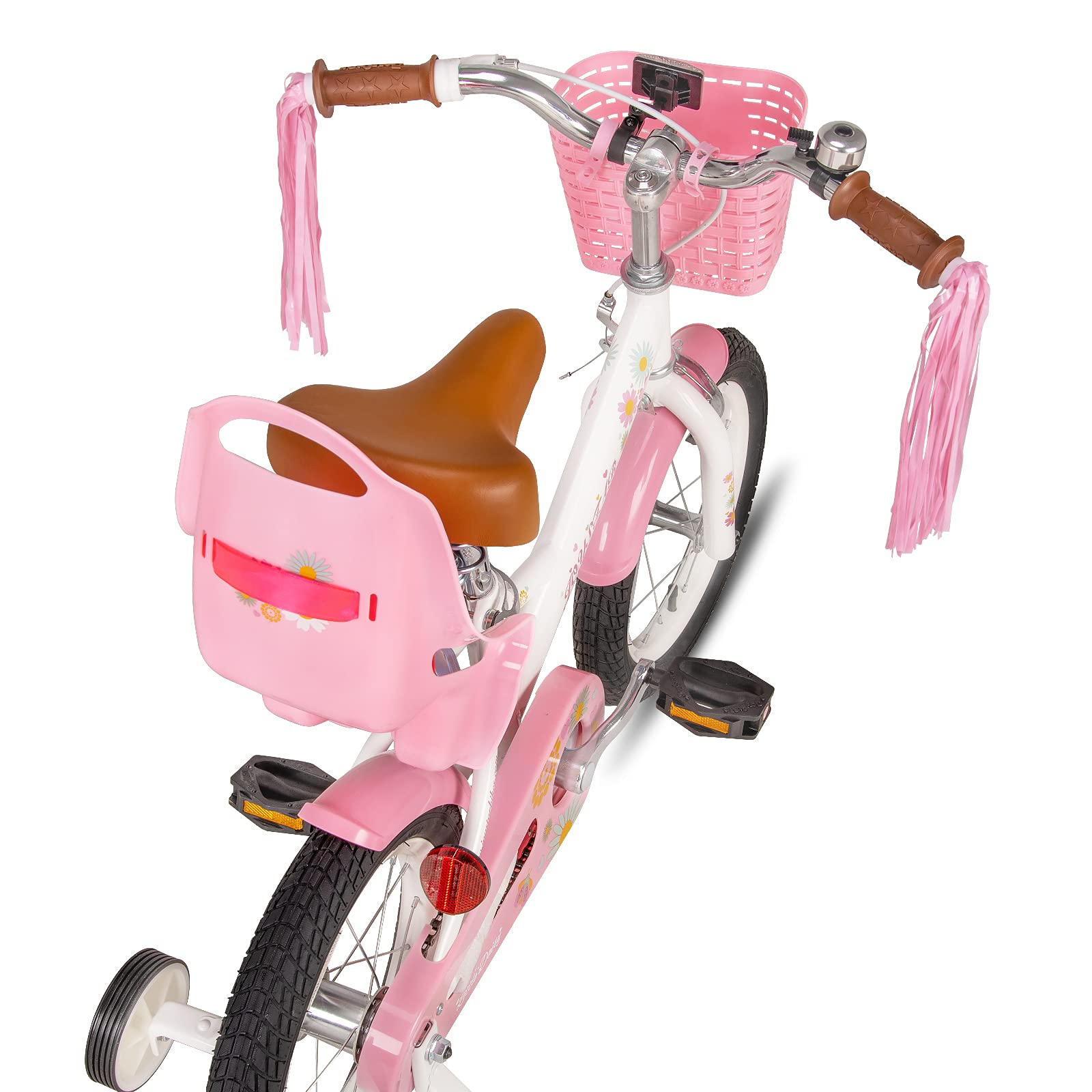 JOYSTAR Little Daisy Kids Bike for 2-7 Years Girls with Training Wheels & Front Handbrake 12 14 16 Inch Princess Kids Bicycle with Basket Bike Streamers Toddler Girl Bikes, Blue Pink White