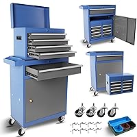 Large Rolling Tool Chest,5-Drawer Tool Boxes On Wheels with Organizer Bins,Mobile Steel Detachable Tool Cabinet with Hooks,Adjustable Shelf & Locking System for Workshop Garage Grey