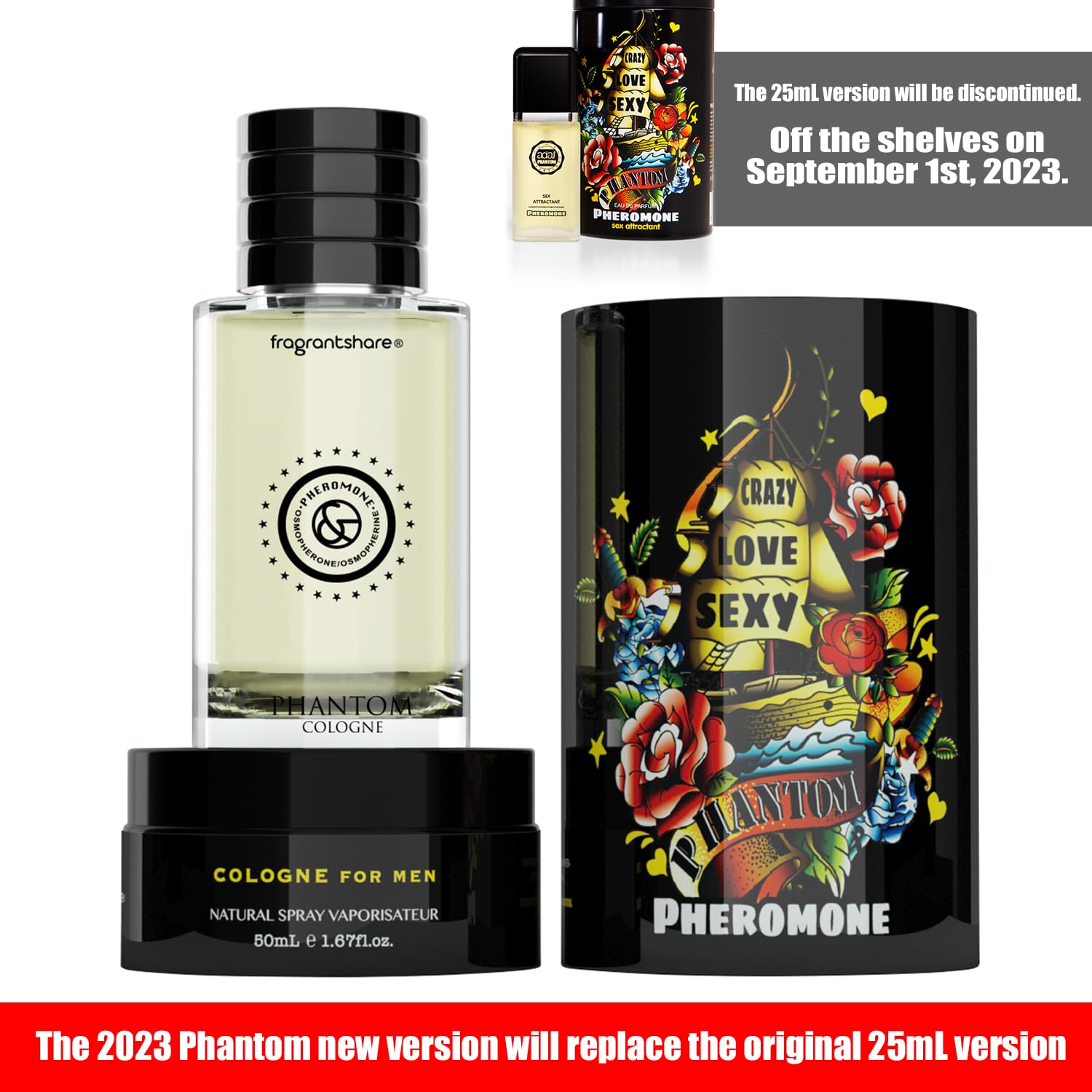 FragrantShare Cologne for Mens EDP Contains Pheromone Oil Perfume Phantom Nice Woody Aromatic Fragrance (Fougère)-0.8oz 25mL Portable -Black