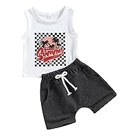 Engofs 2Pcs Baby Boy Summer Clothes Sleeveless Patchwork Tank Top T-Shirts + Shorts Outfit