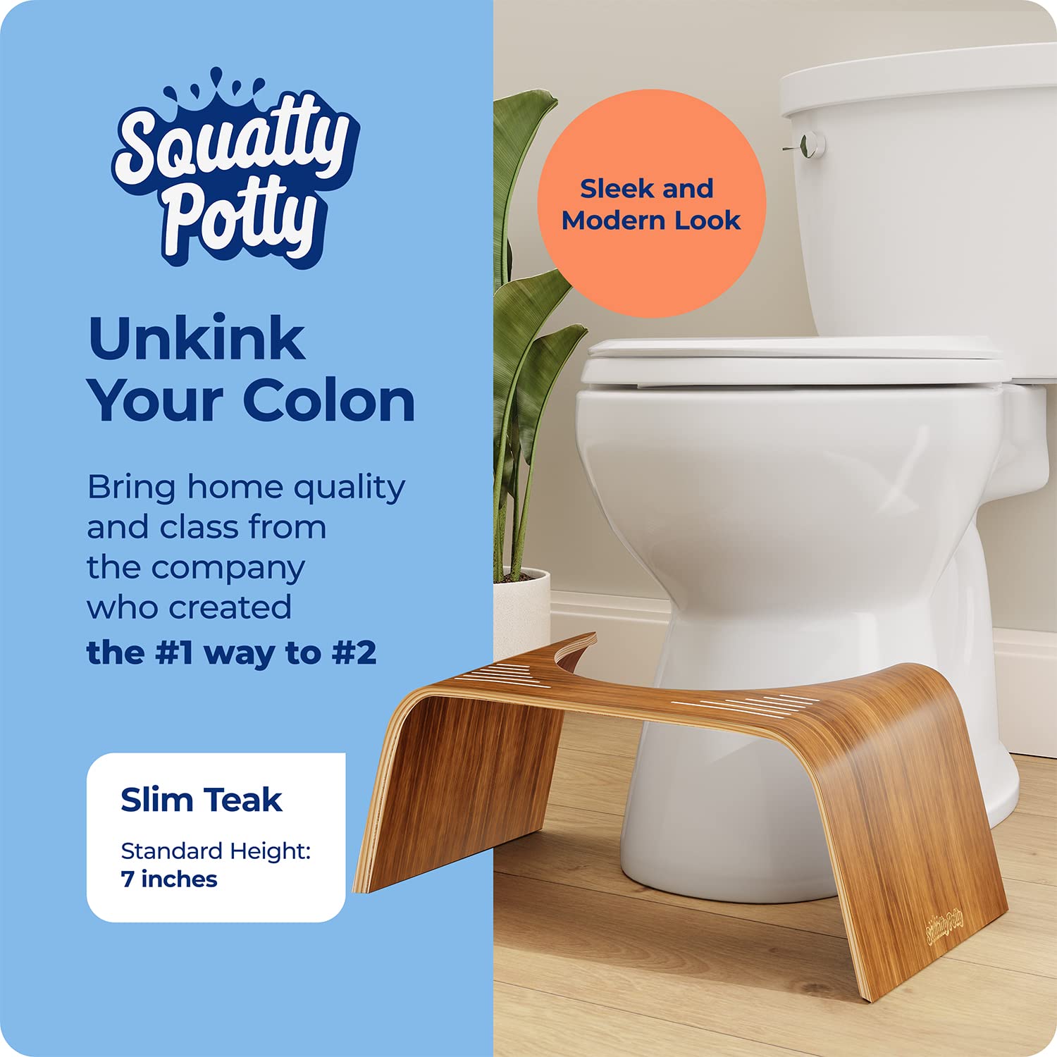 Squatty Potty The Original Bathroom Toilet Stool - Slim Teak Finish, 7 inch Height