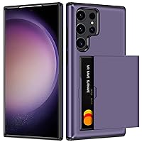 SAMONPOW for Samsung Galaxy S23 Ultra Case with Card Holder Dual Layer Heavy Duty Shockproof S23 Ultra Wallet Case Hidden Card Slot Slim Phone Case for Samsung S23 Ultra for Women Men (Gray Purple)