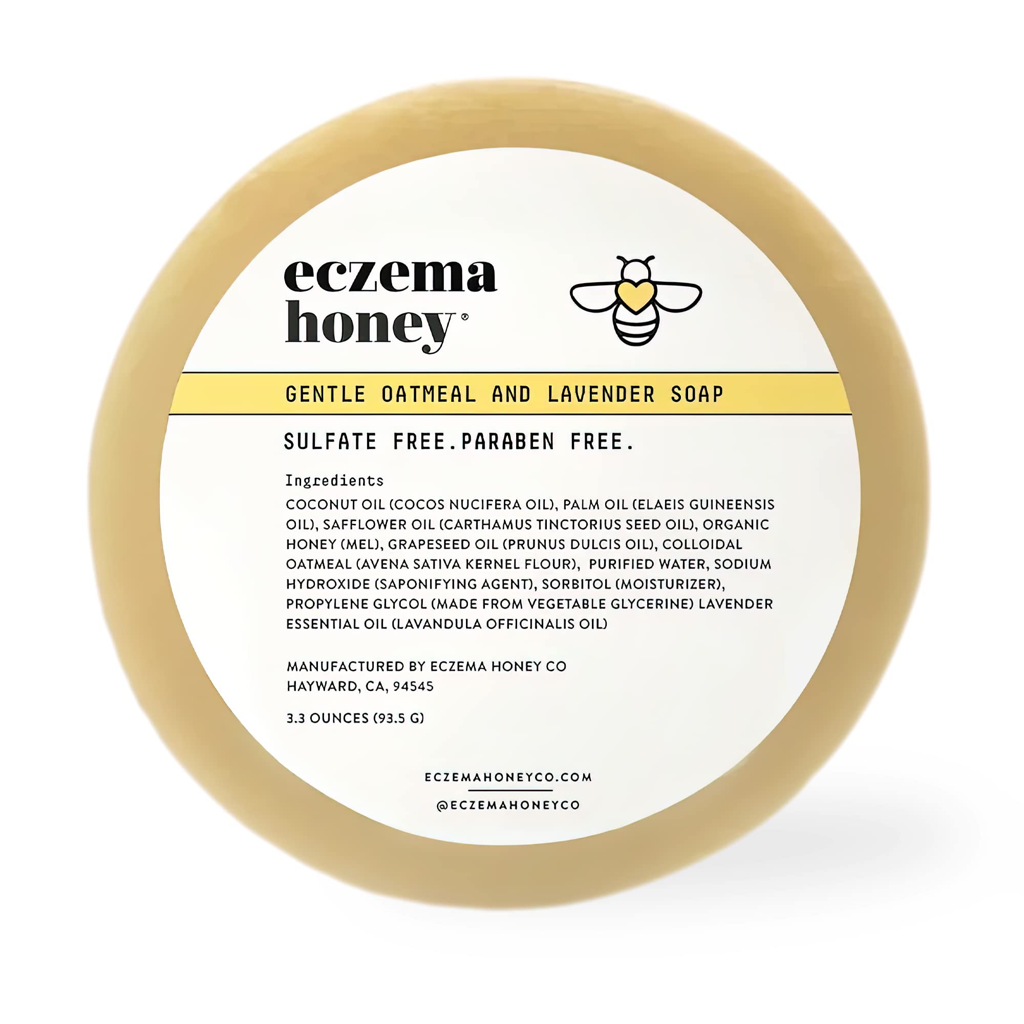 ECZEMA HONEY Gentle Oatmeal and Lavender Soap - Natural Eczema Body Wash - Daily Gentle Soap for Dry, Itchy, Sensitive, & Irritable Skin (3.3 Oz)