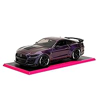 Pink Slips 1:24 W3 2020 Ford Mustang Shelby GT Die-Cast Car w/Base, Toys for Kids and Adults(Purple)