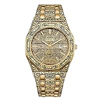 rorios Retro Men's Watches Fashion Analogue Quartz Wrist Watches with Calendar Stainless Steel Strap Engraved Men's Watch