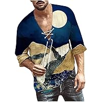 Men's Fashion Shirt Short Sleeve Beach V-Neck Drawstring Printing Yoga African Summer Top Hippie Yoga Boho Renaissance Tunic