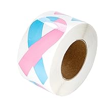 Pink & Blue Ribbon Stickers for Birth Defects Awareness, SIDS Awareness, Male Breast Cancer, Infant Loss, Fundraising & Gift Giving - (1 Roll-250 Stickers)