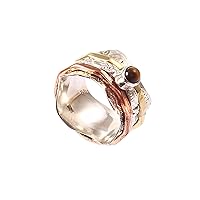 Star Design Silver Spinning Ring Tiger Eye 925 Sterling Silver Ring Three Tone Spinner Ring Jewelry