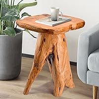 Mushroom Side Table, 18.9 inch Tall Live Edge Wood Stool, Freeform Natural Plant Stand for Garden, Yard, Living Room, Bedroom